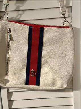 White Mini Crossbody Bag with Red & Navy Stripe
